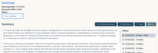 Discharge summary automation interface