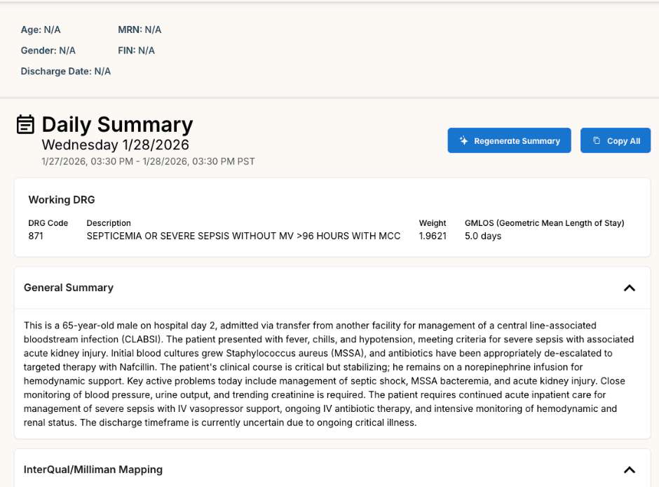 Daily clinical summary tool